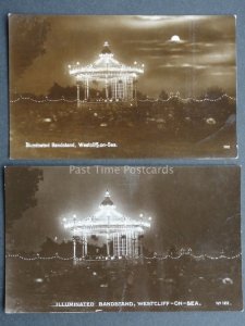 Essex: Westcliff on Sea, 2 x Illuminated Bandstand - Old RP Postcard