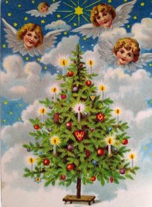 Cherub Angels With Wings In Clouds Christmas Postcard 1909 Vintage Germany 357