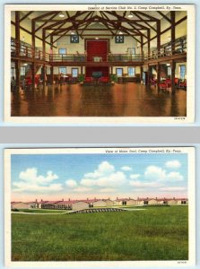 2 Postcards CAMP CAMPBELL, KY-TN ~ Motor Pool & Service Club  WWII Era 1940s