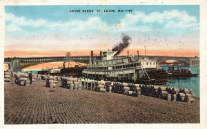 Vintage Postcard 1935 Levee Interesting Cargo Apples Scene St. Louis Missouri