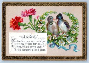1880-90's VICTORIAN NEW YEARS GREETING CARD EMBOSSED BIRDS