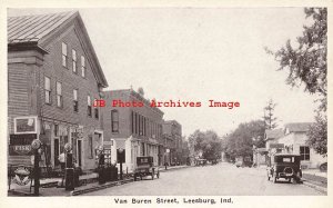 IN, Leesburg, Indiana, Van Buren Street, Gas Pumps, Auburn Post Card Pub