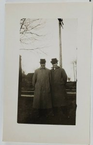 Two Men Posing In Their Hats and Trench Coats RPPC Postcard Q8