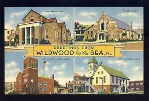 Greetings From Wildwood By The Sea, New Jersey/NJ Postcard, Multi-View, Churches