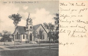 H49/ Sackets Harbor New York Postcard 1907 M.E. Church Building