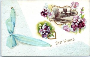 Postcard - Best Wishes with Ribbon Flowers Art Print