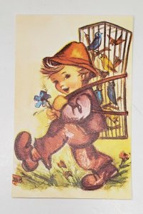 Alfred Mainzer LITTLE FOLKS Hummel Like Sweet Boy With Bird Cage Postcard H20