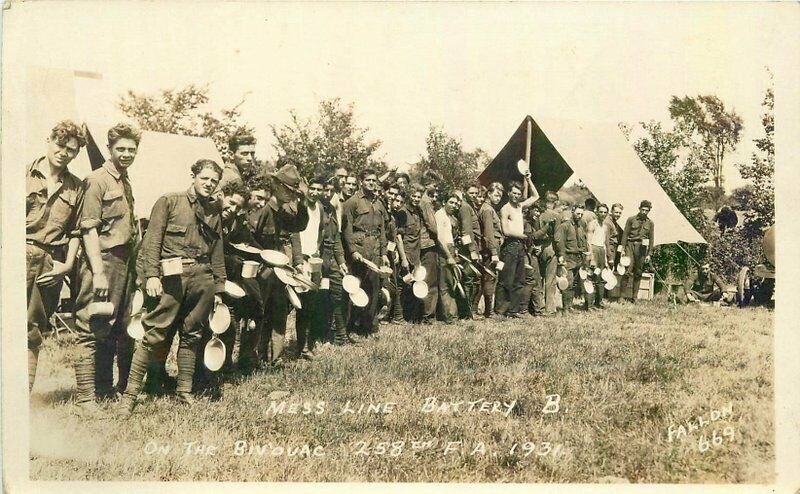 Battery B Fort Ontario New York Mess Line RPPC Photo 258th Postcard 20-1564 