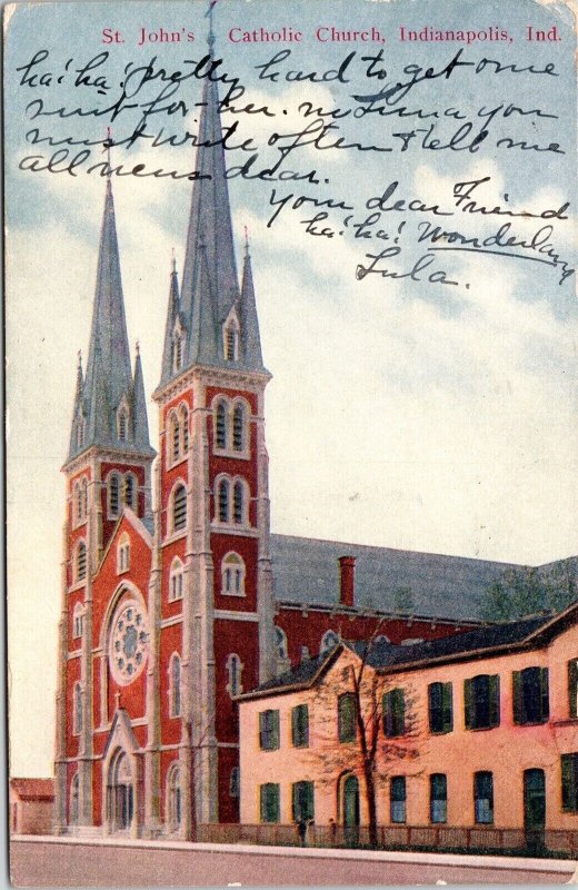 St Johns Catholic Church Indianapolis Indiana DB Cancel WOF WOB Postcard 