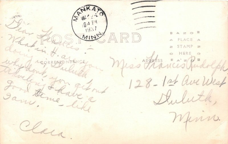 J17/ Mankato Minnesota RPPC Postcard c1930s Front Street Stores Autos 57