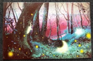 [AG] P430 Forest View Moon Light Deer Wildlife Tree (postcard *glow in dark *New