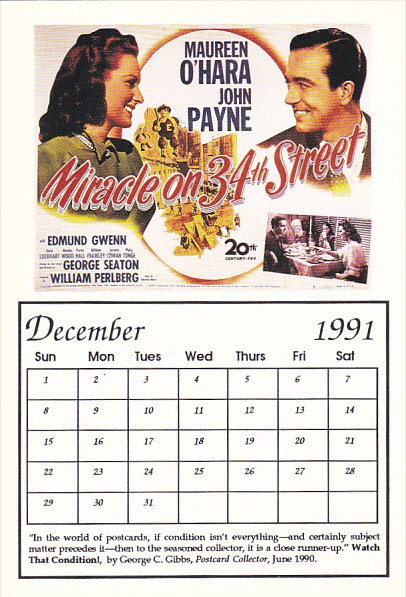 1991 Movie Poster Calendar Series December Miracle On 34th Street