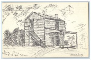 c1940s Evans Cabin Exterior Sketch Scene Vandalia Illinois IL Unposted Postcard