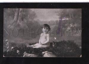 069487 baby Girl on Grass ELF vintage PHOTO