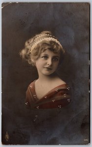 Postcard RPPC c1915 Studio Photo of Young Girl Color Tint by Paul Fink of Berlin