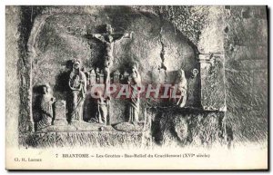 Old Postcard Brantome Caves Bas Relief of Crucifixion