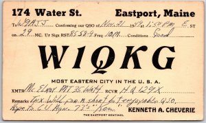 1949 QSL Radio Card WIQKG Eastport Maine Amateur Radio Station Posted Postcard