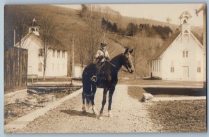c1910's Boy Riding Horse Dirt Road RPPC Photo Unposted Antique Postcard