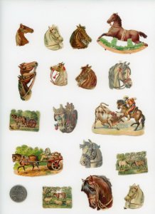 1880's Lovely Horses Lot of 17 Die Cut Victorian Scrap X412