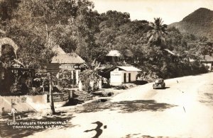 1940's RPPC Coca-Cola Sign Tamazunchale Inn, Mexico Dirt Road Car 2T3-125