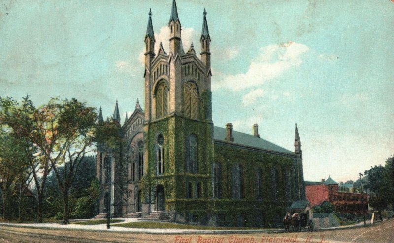 Vintage Postcard 1910 First Baptist Church Religious Bldg. Plainfield New Jersey