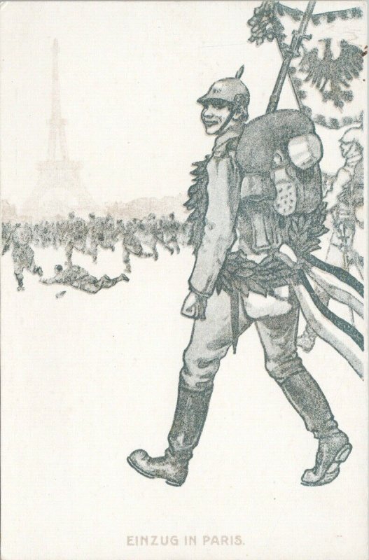 Einzug in Paris German Military Soldier Eiffel Tower France Unused Postcard G30
