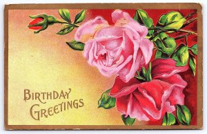 1910's Birthday Greetings Large Print Flower Bouquet Wishes Card Posted Postcard