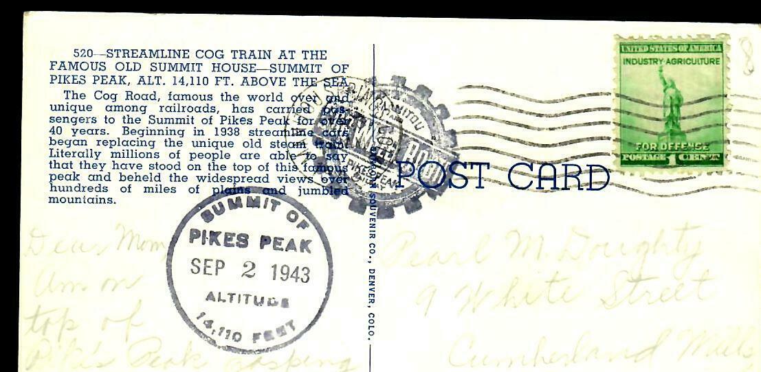 639 Streamline Cog Train Summit House, Back Rotary PM Cog Wheel Route ...