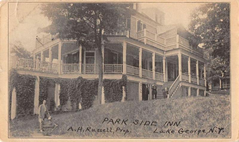 Lake George New York birds eye view Park Side Inn antique pc Y12127