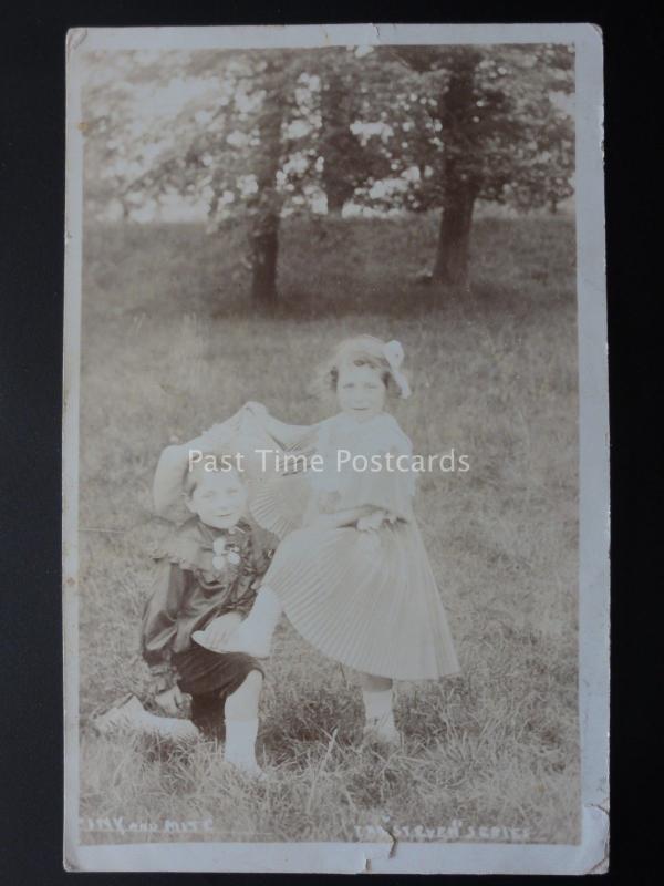 2 Children in Fancy Dress TINY & MITE c1906 Old RP Postcard by The Steven Series