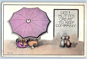 1913 Children With Umbrella Gee But It's Great To Keep Company Antique Postcard