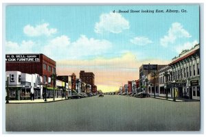 c1940's Broad Street Looking East Classic Cars Albany Georgia Vintage Postcard