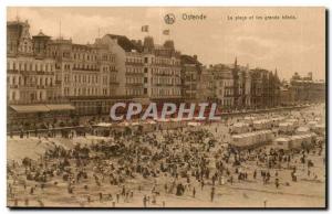 Belgie Belgium Ostend Old Postcard Beach and great hotels