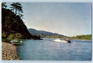 1960 Gold Beach Oregon Postcard U.S. Mail Boat Eagle Rock Boat Trip Rogue Lake