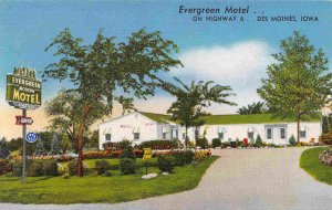 Evergreen Motel Highway 6 Des Moines Iowa linen postcard