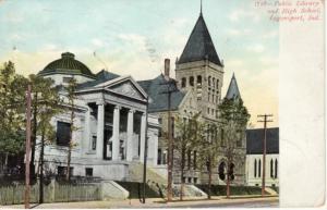 IN   LOGANSPORT  LIBRARY and HIGH SCHOOL 1906 postcard