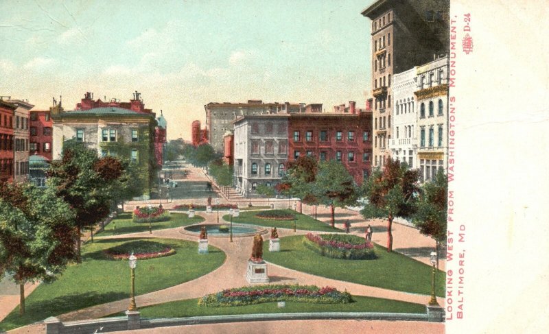 Vintage Postcard 1910's Looking West From Washington's Monument Baltimore MD