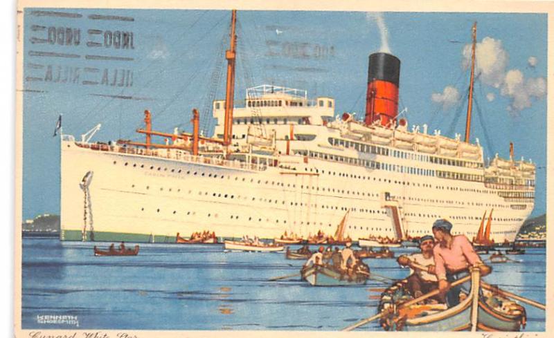 Cunard White Star, Carinthia Ship 1937 light postal marking on front