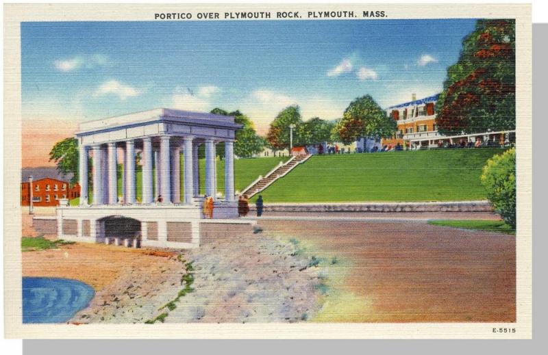 Beautiful Plymouth, Massachusetts/Mass/MA Postcard, Portico, Rock,Near Mint!