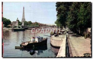 Old Postcard The Paris Seine Docks To the Pont Alexandre III Eiffel Tower