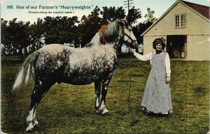 'One Of The Farmer's Heavyweights' Woman Horse EA Bishop Postcard G57 *as is