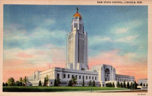 USA New State Capitol Lincoln Nebreska Linen Postcard 09.86