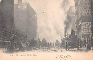 FIRE SCENE NEW YORK CITY FIRE TRUCKS STORES POSTCARD 1906