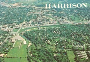 CONTINENTAL SIZE POSTCARD AERIAL VIEW OF HARRISON ARKANSAS POSTED 1982