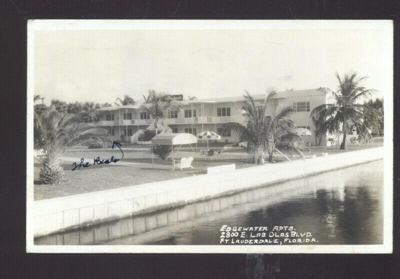 RPPC FORT FT. LAUDERDALE FLORIDA EDGEWATER APARTMENTS REAL PHOTO POSTCARD