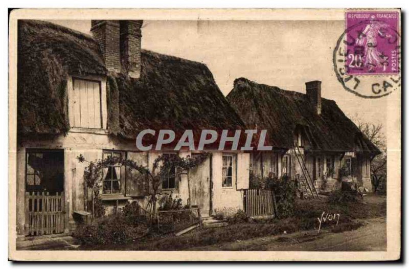 Old Postcard Old houses with thatched roofs
