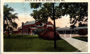 1910s C. & N. W. Ry. Train Depot Station Racine Wisconsin Postcard