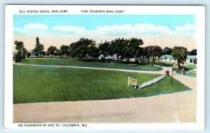 COLUMBIA, Missouri MO  Roadside ALL STATES HOTEL and CAMP ca 1930s  Postcard