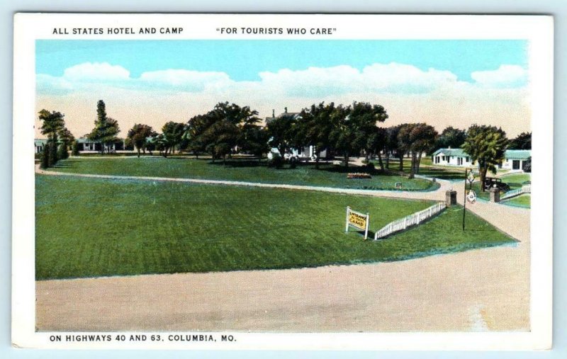 COLUMBIA, Missouri MO  Roadside ALL STATES HOTEL and CAMP ca 1930s  Postcard