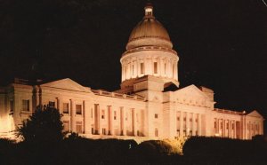 Vintage Postcard The Arkansas State Capitol Night Scene Little Rock Arkansas AR